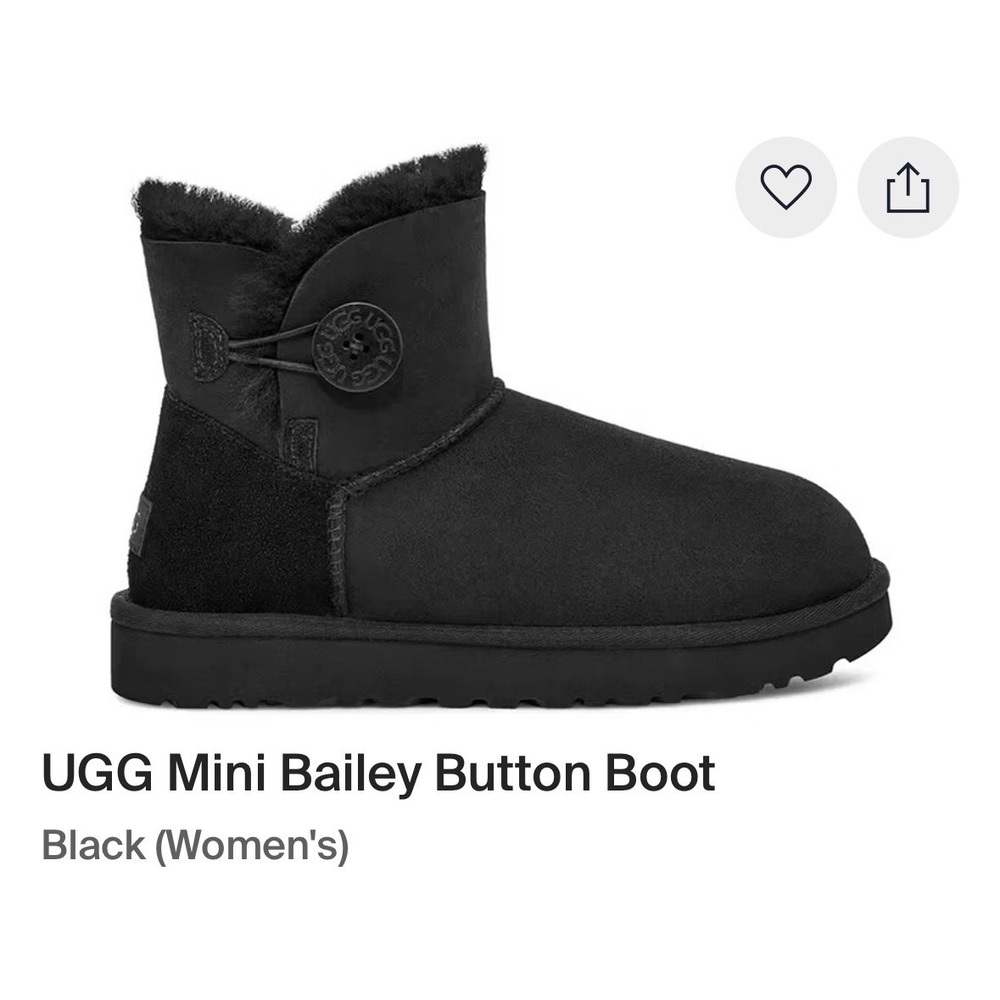 UGG Mini Bailey Button Black Suede Sheepskin Ankle Boots Womens 8